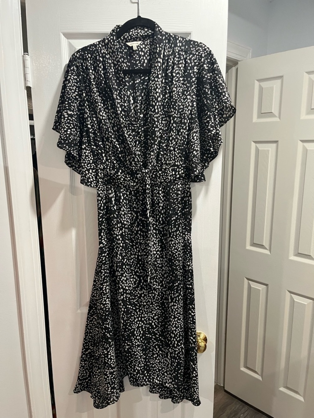 Max Studio Black and White Dot-Print Midi Dress